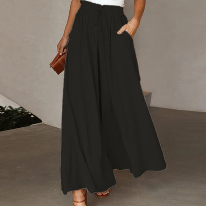 Women's High Waist Wide Leg Pants Elastic Drawstring Casual Loose Flowy Trousers With Pockets