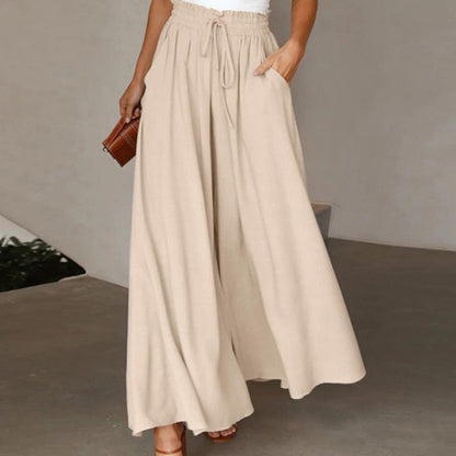 Women's High Waist Wide Leg Pants Elastic Drawstring Casual Loose Flowy Trousers With Pockets