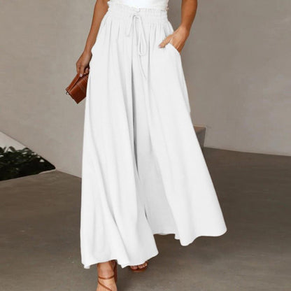 Women's High Waist Wide Leg Pants Elastic Drawstring Casual Loose Flowy Trousers With Pockets