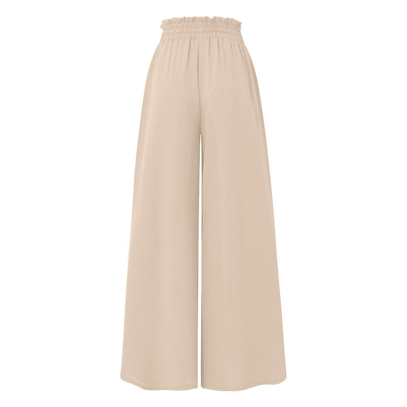 Women's High Waist Wide Leg Pants Elastic Drawstring Casual Loose Flowy Trousers With Pockets
