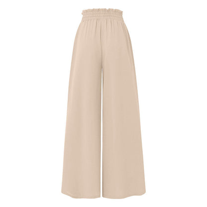 Women's High Waist Wide Leg Pants Elastic Drawstring Casual Loose Flowy Trousers With Pockets