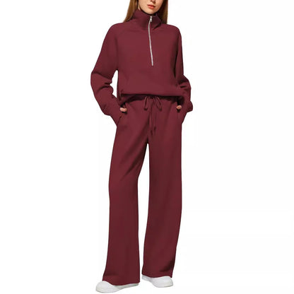Women ounge sets feature drawstring sweatshirts and wide leg pants