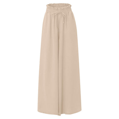 Women's High Waist Wide Leg Pants Elastic Drawstring Casual Loose Flowy Trousers With Pockets