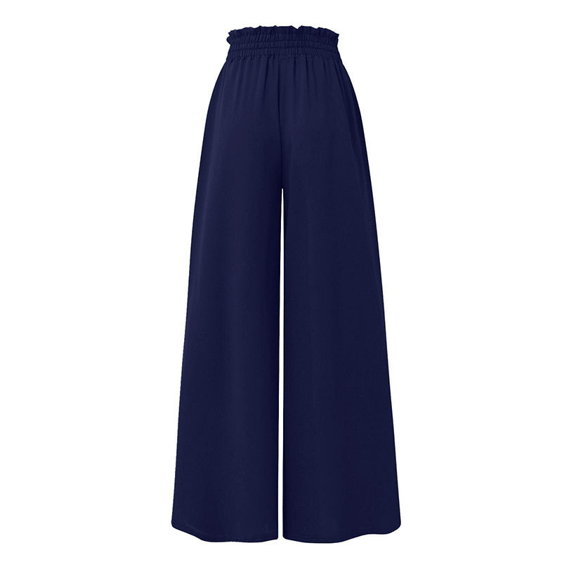 Women's High Waist Wide Leg Pants Elastic Drawstring Casual Loose Flowy Trousers With Pockets