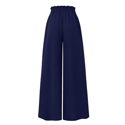 Women's High Waist Wide Leg Pants Elastic Drawstring Casual Loose Flowy Trousers With Pockets